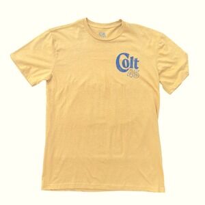 Colt 45 T Shirt Mens Medium Yellow Stout Malt Liquor Horse Graphic Tee NWOT